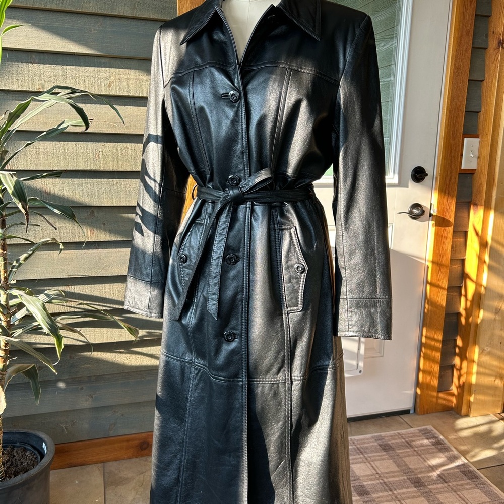 Women's Black Real Leather Trench Coat